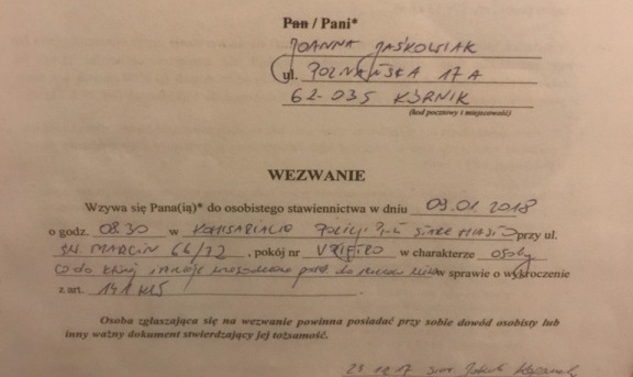 jaśkowiak wezwanie na policję wośp - aukcje.wosp.org.pl