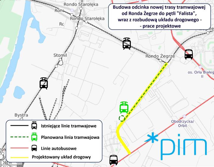 tramwaj na falistą mapa - Poznańskie Inwestycje Miejskie