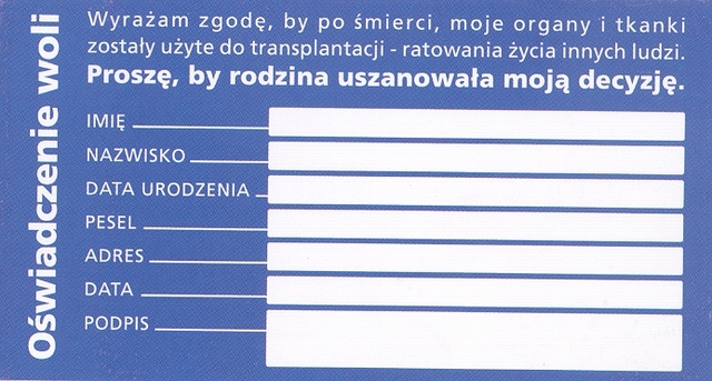 Oświadczenie o transplantacji