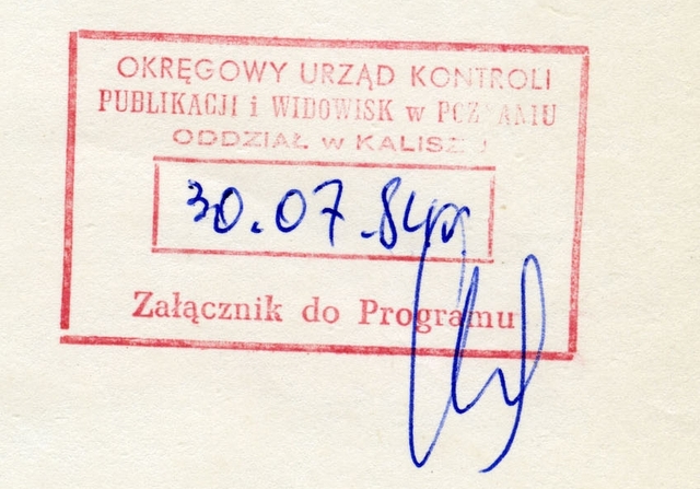 Stempel cenzury na dokumencie - Muzeum Regionalne w Jarocinie - Spichlerz Polskiego Rocka