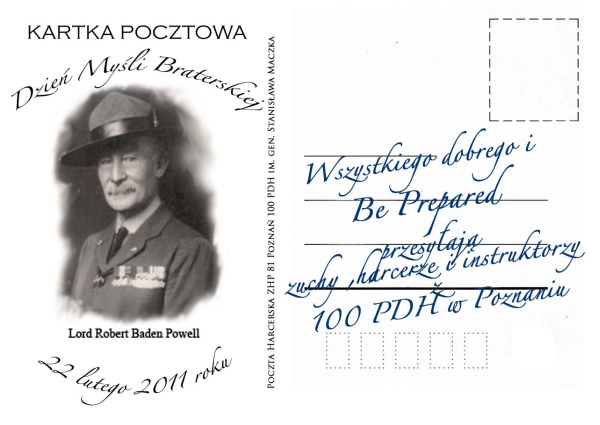 kartka dzień myśli braterskiej harcerstwo - materiały 100 PDH w Poznaniu