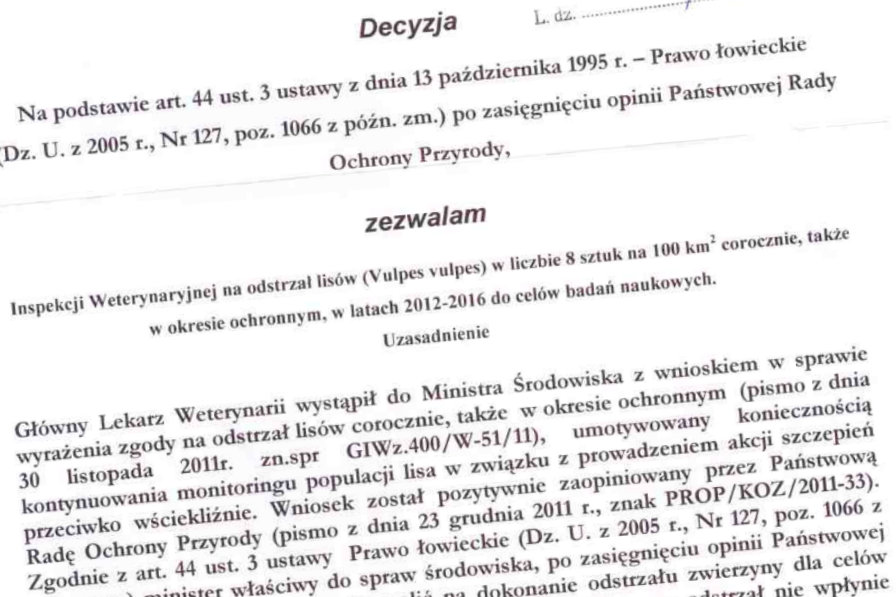 decyzja odstrzał lisów - PZŁ