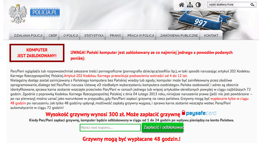 komputer jest zablokowany - Policja