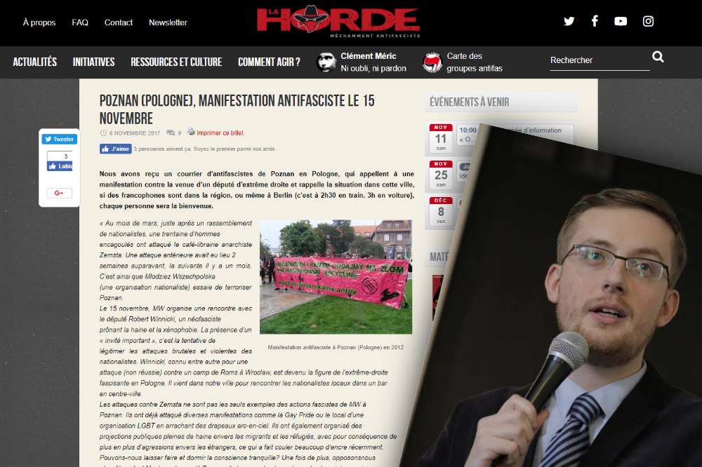 winnicki antifa dym poznań - Robert Winnicki Facebook/La Horde