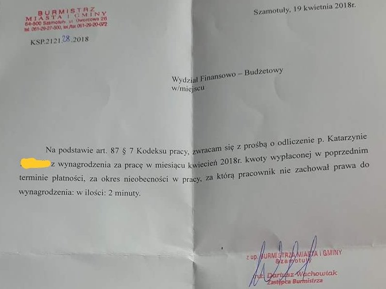 szamotuły pismo kara za spóźnienie - Twitter/broerkonijn67