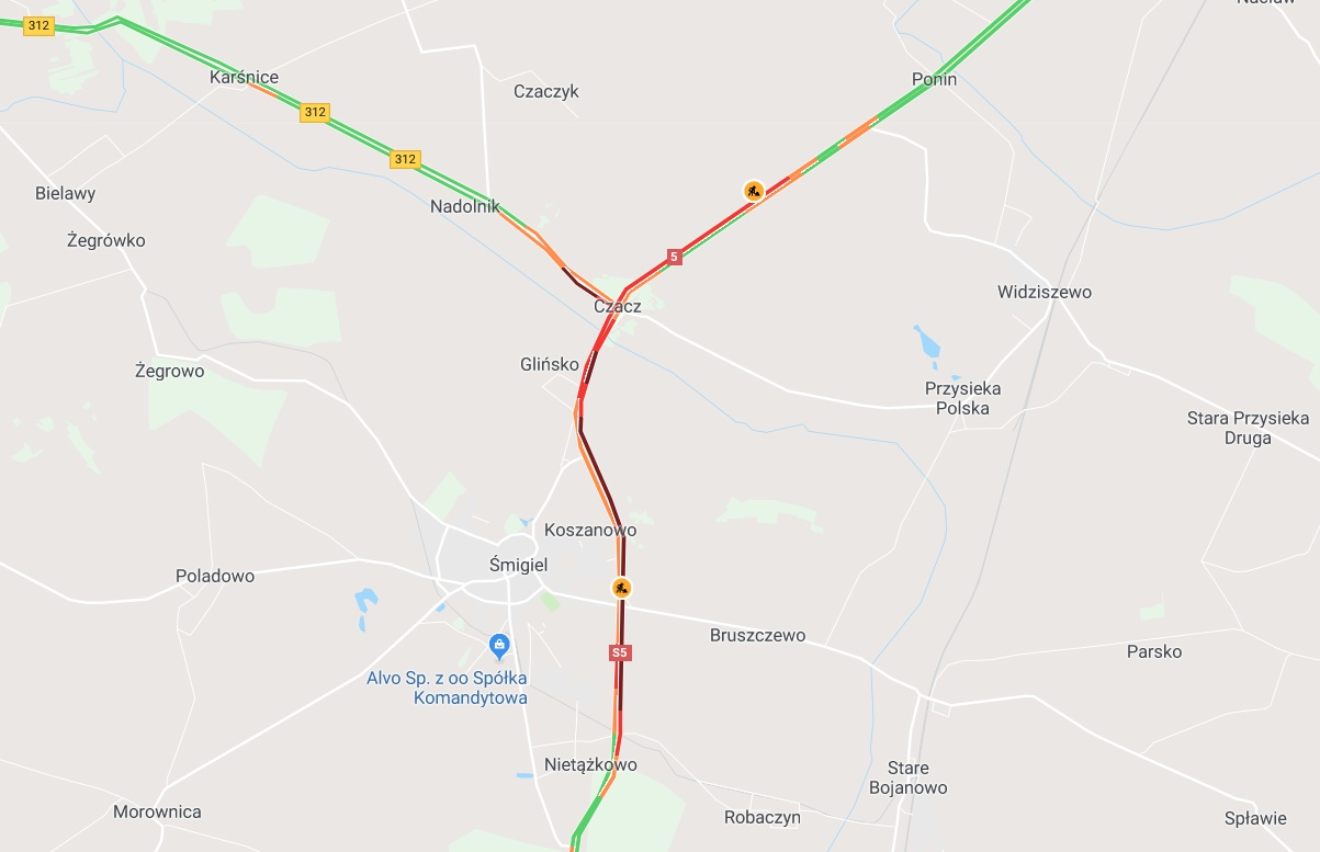 wypadek dk5 - Google Maps