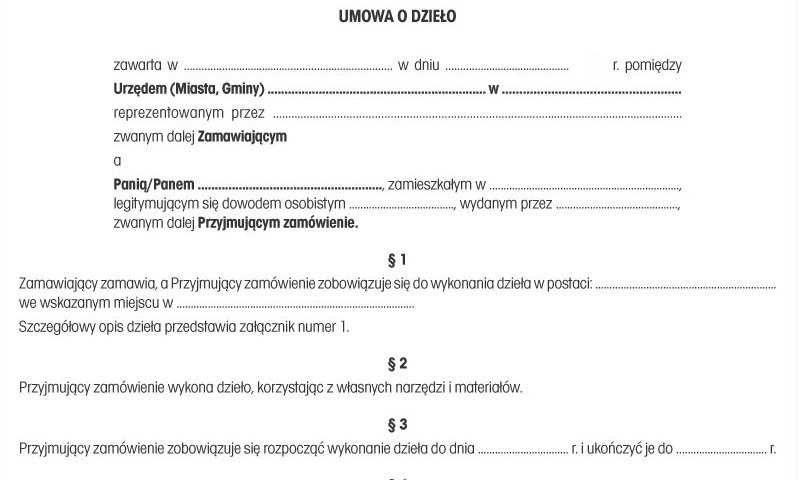 Umowa o dzieło - inny wzór