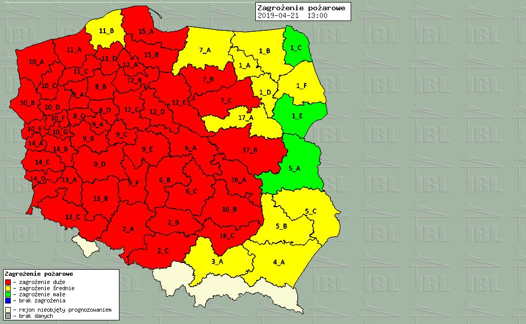 zagrożenie pożarowe w lasach - www.bazapozarow.ibles.pl/zagrozenie/