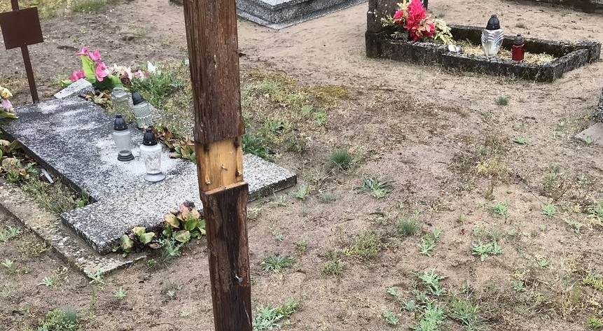 dewastacja Piłka cmentarz - ks. Daniel Wachowiak - Twitter