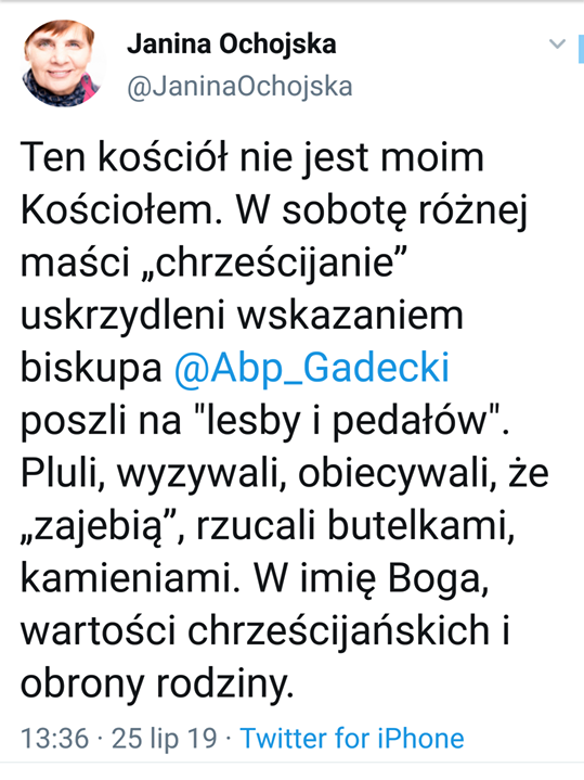 Janina Ochojska twitter o Gądeckim - Twitter: Joanna Ochojska