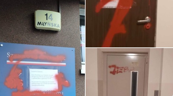 zdewastowane biuro pis  - TT: Szymon Szynkowski vel Sęk