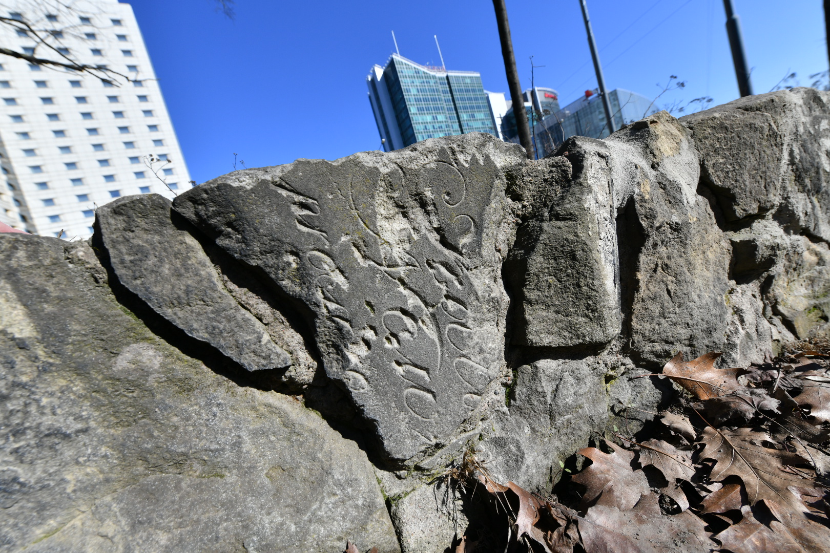 park drwęskich płyty z napisani w murku - Wojtek Wardejn