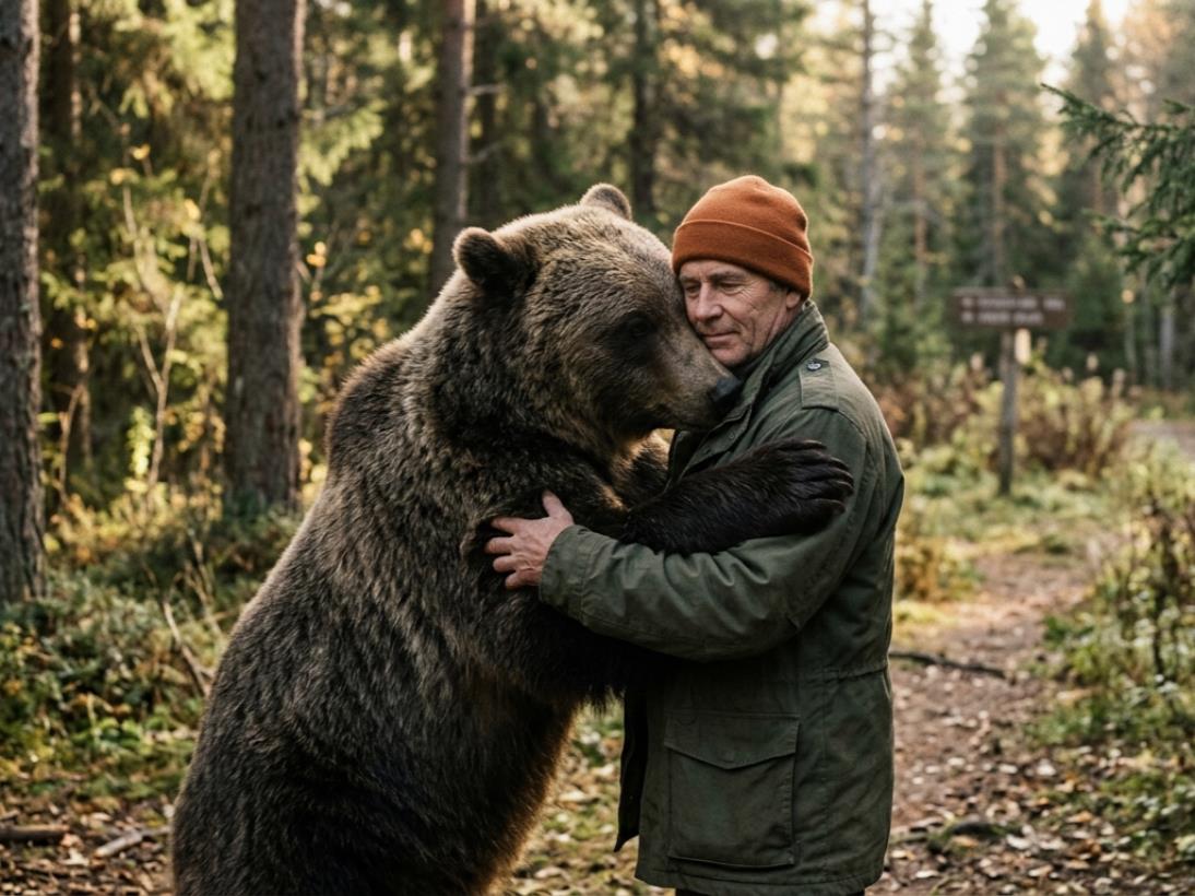 człowiek i niedźwiedź - Grafika wygenerowana za pomocą AI