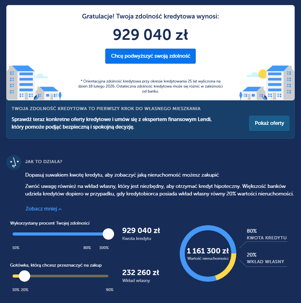 Weryfikacja zdolności kredytowej – kalkulator Lendi. 