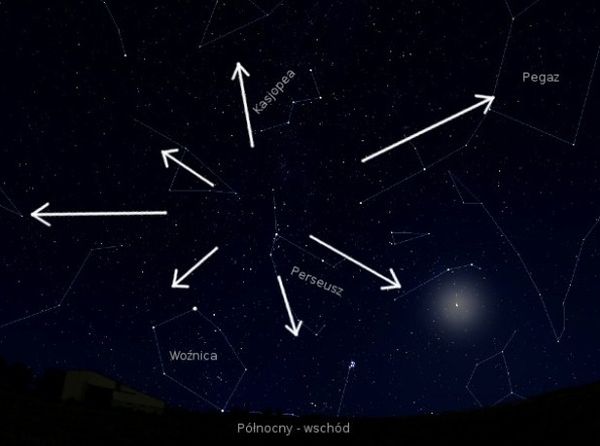Perseidy - mapa nieba - UAM