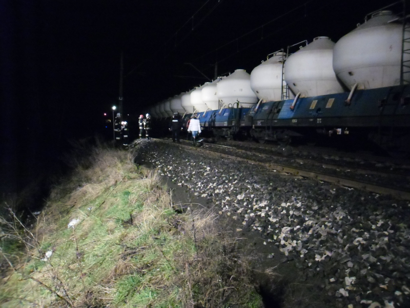 Pociąg towarowy, wypadek na torach - Straż Pożarna Jarocin