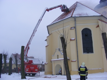 Kościół w Miejskiej Górce - pożar - Straż Pożarna Rawicz